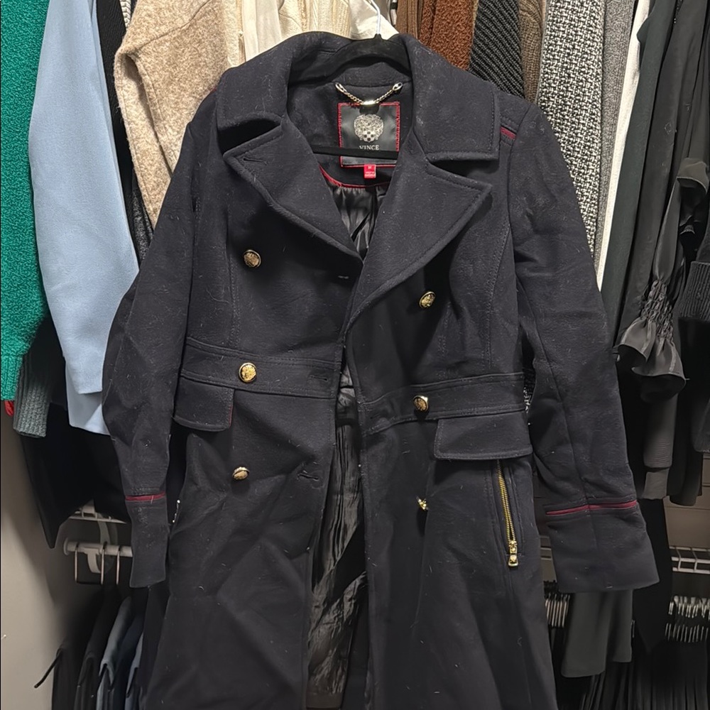 Vince Camuto Navy and Gold Pea Coat